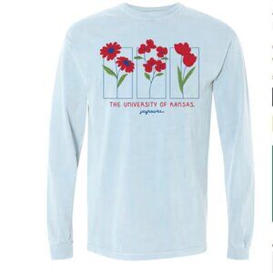 NWT Summit Sportswear Kansas Jayhawks Womens Light Blue Floral LS Tee size L